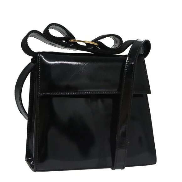 Salvatore Ferragamo Shoulder Bag Patent Leather Black Gold Auth 92696 - Picture 1 of 16